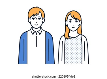 Vector illustration material of a young male and female couple facing the front