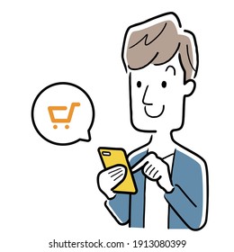 Vector Illustration Material: Young man shopping on a smartphone