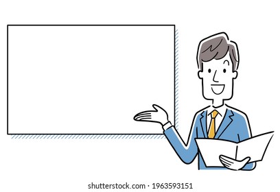 Vector Illustration Material: Young man, business person who explains and guides