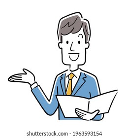 Material de ilustración vectorial: Joven, empresario que explica y guía