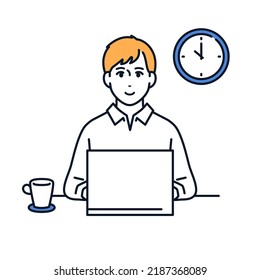 Vector illustration material of a young man working in remote work