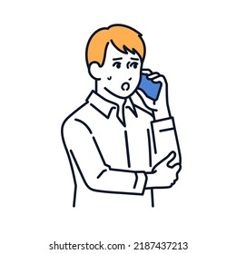 Vector illustration material of a young man calling on a smartphone