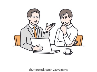 Vector illustration material of a young man consulting a businessman