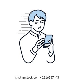 Vector illustration material of a young man who is shocked to see a smartphone