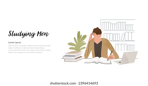 Vector illustration material: young man studying