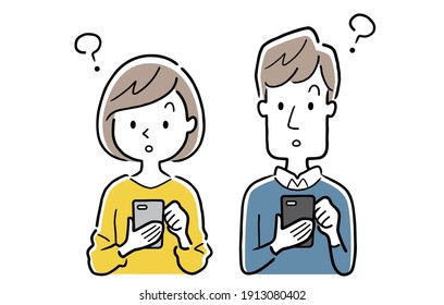 Material de ilustración del vector: Hombres y mujeres jóvenes que usan smartphones