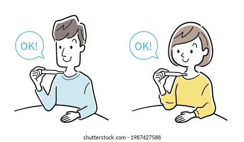 Material de ilustración del vector: Hombres y mujeres jóvenes que miden la temperatura corporal, parejas