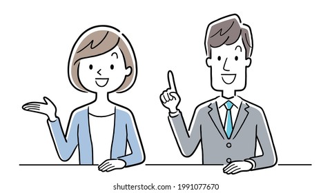 Vector Illustration Material: Young men and women at reception, businessmen and businesswomen