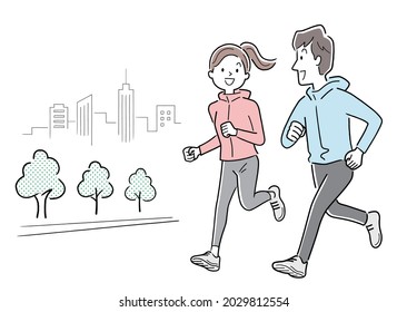 Vector Illustration Material: Young men and women running, jogging, couples