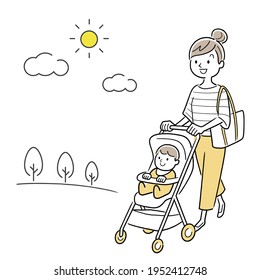 Material de ilustración vectorial: Mamá joven saliendo con un coche