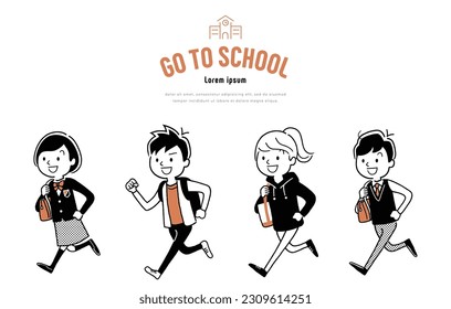 Vector illustration material: Young people running with a smile, men and women