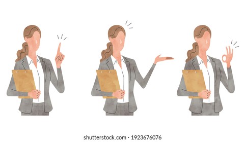 Vector Illustration Material: Young woman with file, set, business scene