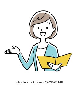 Vector Illustration Material: Young woman, business person who explains and guides