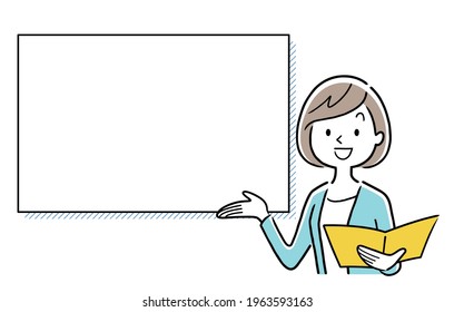 Vector Illustration Material: Young woman, business person who explains and guides