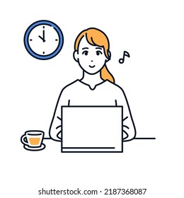 Vector illustration material of a young woman working in remote work