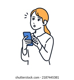 Vector illustration material of a young woman operating a smartphone