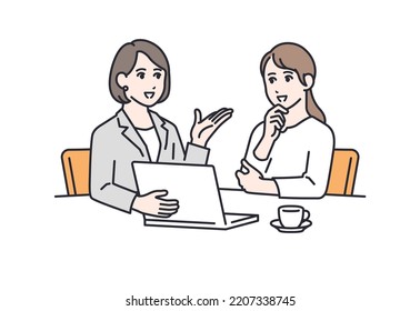 Vector illustration material of a young woman consulting a woman in a suit