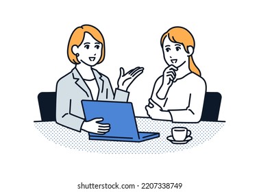 Vector illustration material of a young woman consulting a woman in a suit