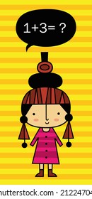 Vector illustration of a math Girl doing math homework,  Useful for school kids or new learners 