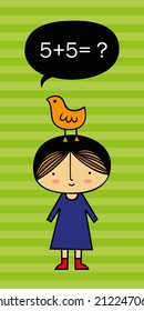Vector illustration of a math Girl doing math homework,  Useful for school kids or new learners 