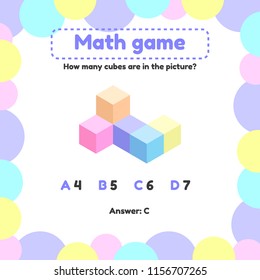 Vector illustration. Mathematical logic game for preschool and school age children. How many cubes in the picture