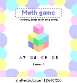Vector illustration. Mathematical logic game for preschool and school age children. How many cubes in the picture
