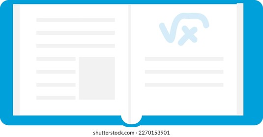 Vector illustration of mathematics textbook. University school book. Homework