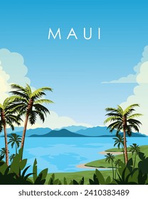 Vector illustration. Maui, Hawaii, poster design, postcard, vertical banner