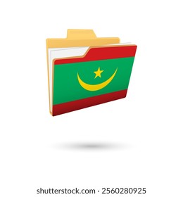 Vector illustration of Mauritania flag isolated in file folder on white background.