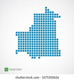 Vector illustration of Mauritania map dotted basic shape icons and flag