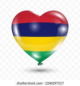 Vector illustration of a Mauritius country love balloon on transparent background (PNG). Flying love balloons for Independence Day celebration.