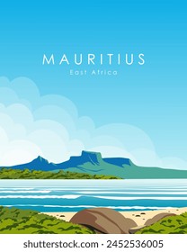 Vector illustration Mauritius East Africa. Design for wall poster, postcard, travel banner, cover, packaging. Modern design. Tourism. trips.