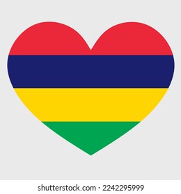 Vector illustration of the Mauritius flag with a heart shaped isolated on plain background. I love Mauritius. Happy Independence Day