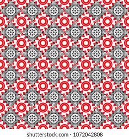 Vector illustration. Maximal element tiles geometric seamless pattern in gray, white and pink colors. Seamless background.