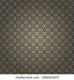 Vector illustration. Maximal element tiles geometric seamless pattern in gray, yellow and black colors. Seamless background.