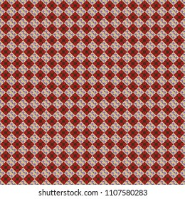 Vector illustration. Maximal element tiles geometric seamless pattern in neutral, red and brown colors. Seamless background.