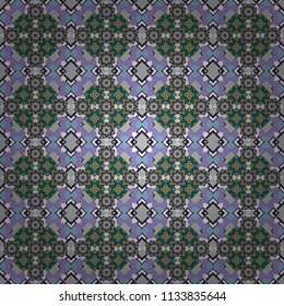 Vector illustration. Maximal element tiles geometric seamless pattern in blue, gray and brown colors. Seamless background.