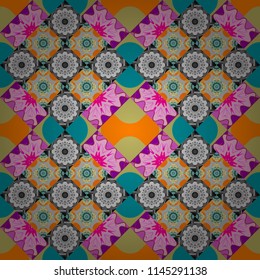 Vector illustration. Maximal element tiles geometric seamless pattern in blue, gray and magenta colors. Seamless background.