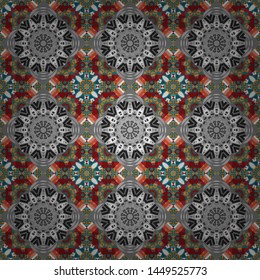 Vector illustration. Maximal element tiles geometric seamless pattern in red, blue and gray colors. Seamless background.