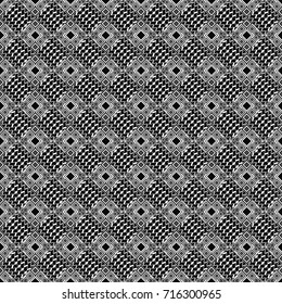 Vector illustration. Maximal element tiles geometric seamless pattern in black, gray and white colors. Seamless background.