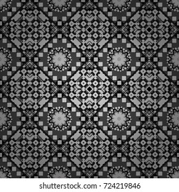 Vector illustration. Maximal element tiles geometric seamless pattern in white, gray and black colors. Seamless background.