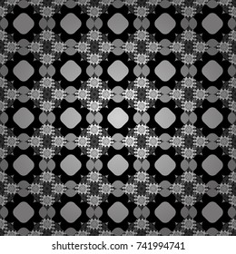 Vector illustration. Maximal element tiles geometric seamless pattern in gray, black and white colors. Seamless background.