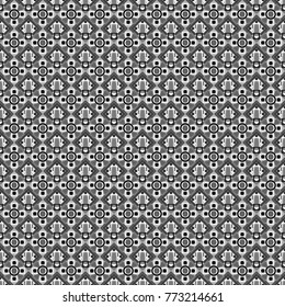 Vector illustration. Maximal element tiles geometric seamless pattern in gray, black and white colors. Seamless background.