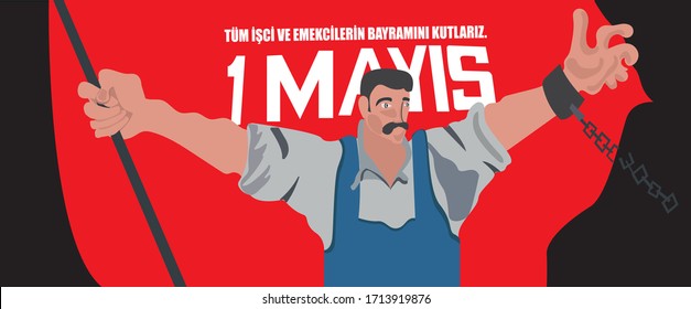Ilustración vectorial del 1 de mayo Día del Trabajo, Diseño del Volante. Antecedentes - Traducción al inglés "May 1, A Day of Work and Solidarity".