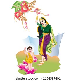 Vector illustration of Maya Devi and Buddha's Birth