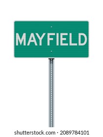 Vector illustration of the Mayfield Entering green road sign on metallic post