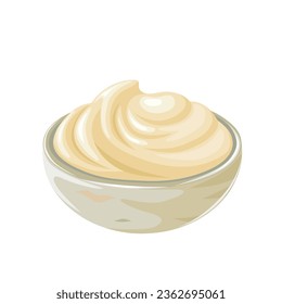 vector illustration, mayonnaise in a bowl, isolated white background.