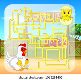 vector illustration of maze game with chicken