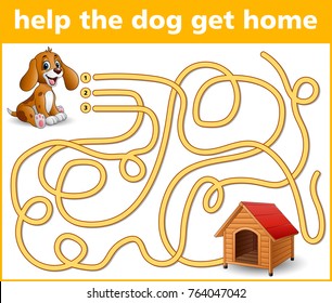 Vector illustration of Maze Game: Help the dog get home