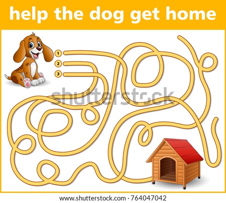 Vector illustration of Maze Game: Help the dog get home